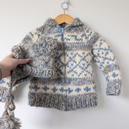 Wool Cardigan with Matching Toque • 3T